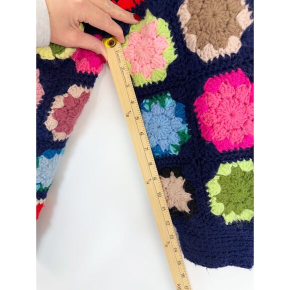 Granny Square Crochet Open Front Cardigan Sweater Women's Large Handmade - Picture 8 of 9